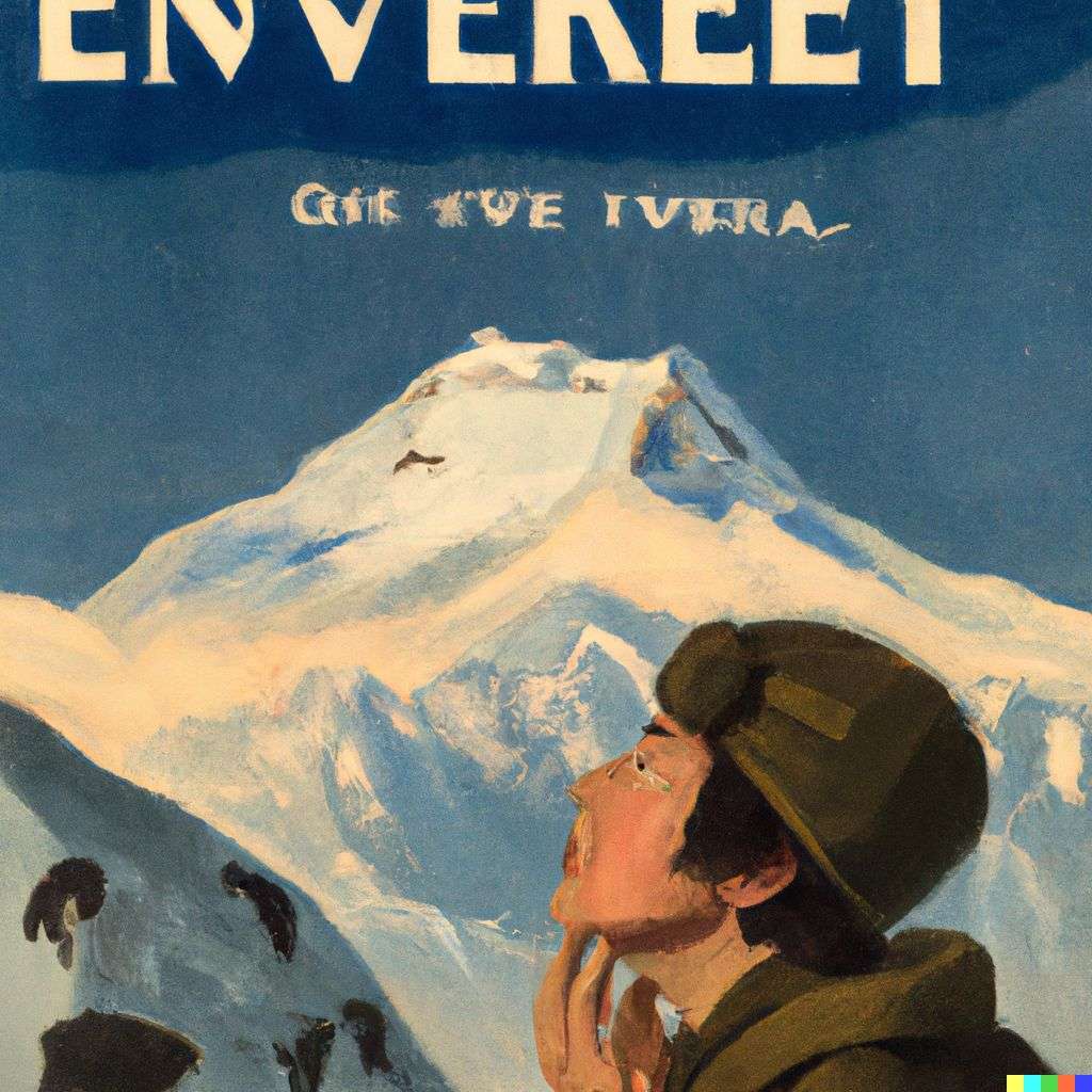 someone gazing at Mount Everest, Soviet poster